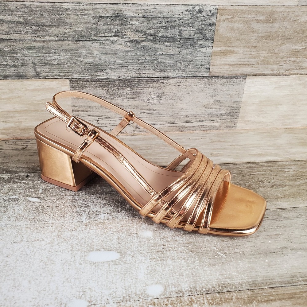 Journee Shayana Womens Heel Sandals Sz 7 M Rose Gold Buckle Slingback Block Heel
